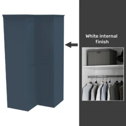 House Beautiful Realm Fitted Look Corner Wardrobe, White Carcass - Navy Blue Shaker Doors (W) 1103mm X (H) 2256mm