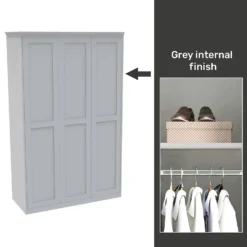 House Beautiful Realm Fitted Look Triple Wardrobe, Grey Carcass - White Shaker Doors (W) 1451mm X (H) 2256mm