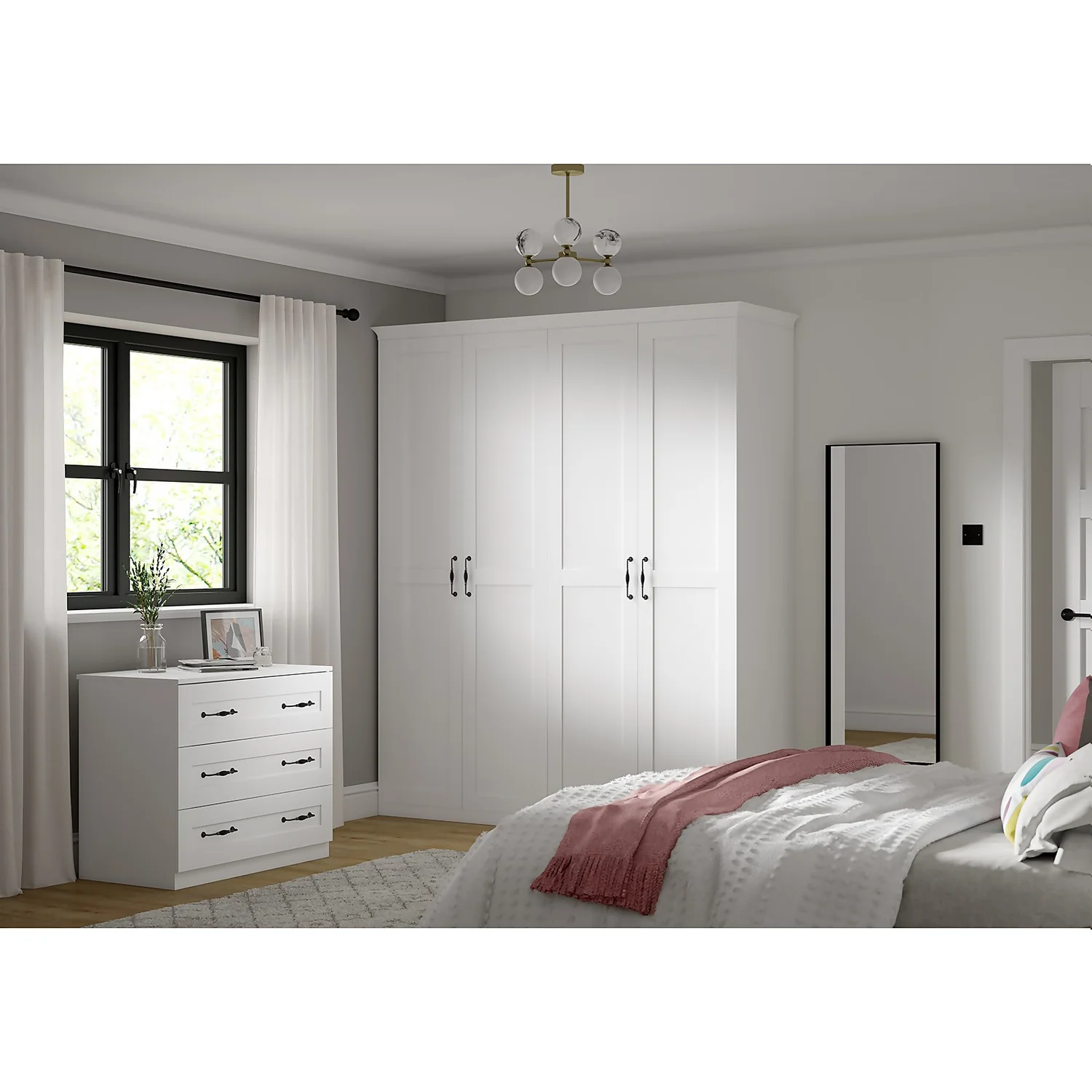 House Beautiful Realm Fitted Look Quad Wardrobe, Grey Carcass - White Shaker Doors (W) 1901mm x (H) 2256mm House Beautiful Realm Fitted Look Quad Wardrobe, Grey Carcass - White Shaker Doors (W) 1901mm X (H) 2256mm -Famous Furniture Store 13999974 1085005576140876