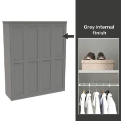 House Beautiful Realm Fitted Look Quad Wardrobe, Grey Carcass - Grey Shaker Doors (W) 1901mm X (H) 2256mm