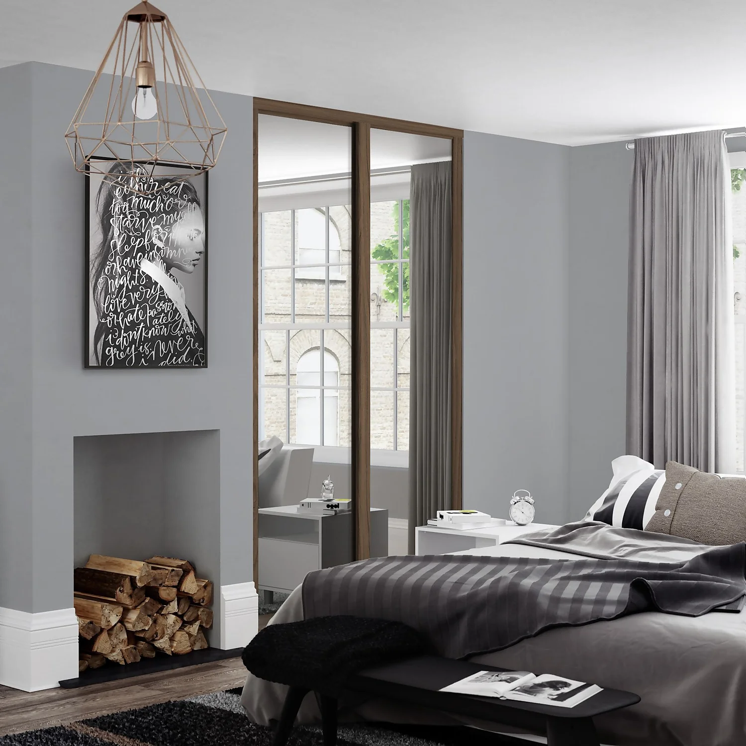 Shaker 2 Door Sliding Wardrobe Kit Mirror with Walnut Frame (W)1449 x (H)2260mm Shaker 2 Door Sliding Wardrobe Kit Mirror With Walnut Frame (W)1449 X (H)2260mm -Famous Furniture Store 14817114 1075059987394562