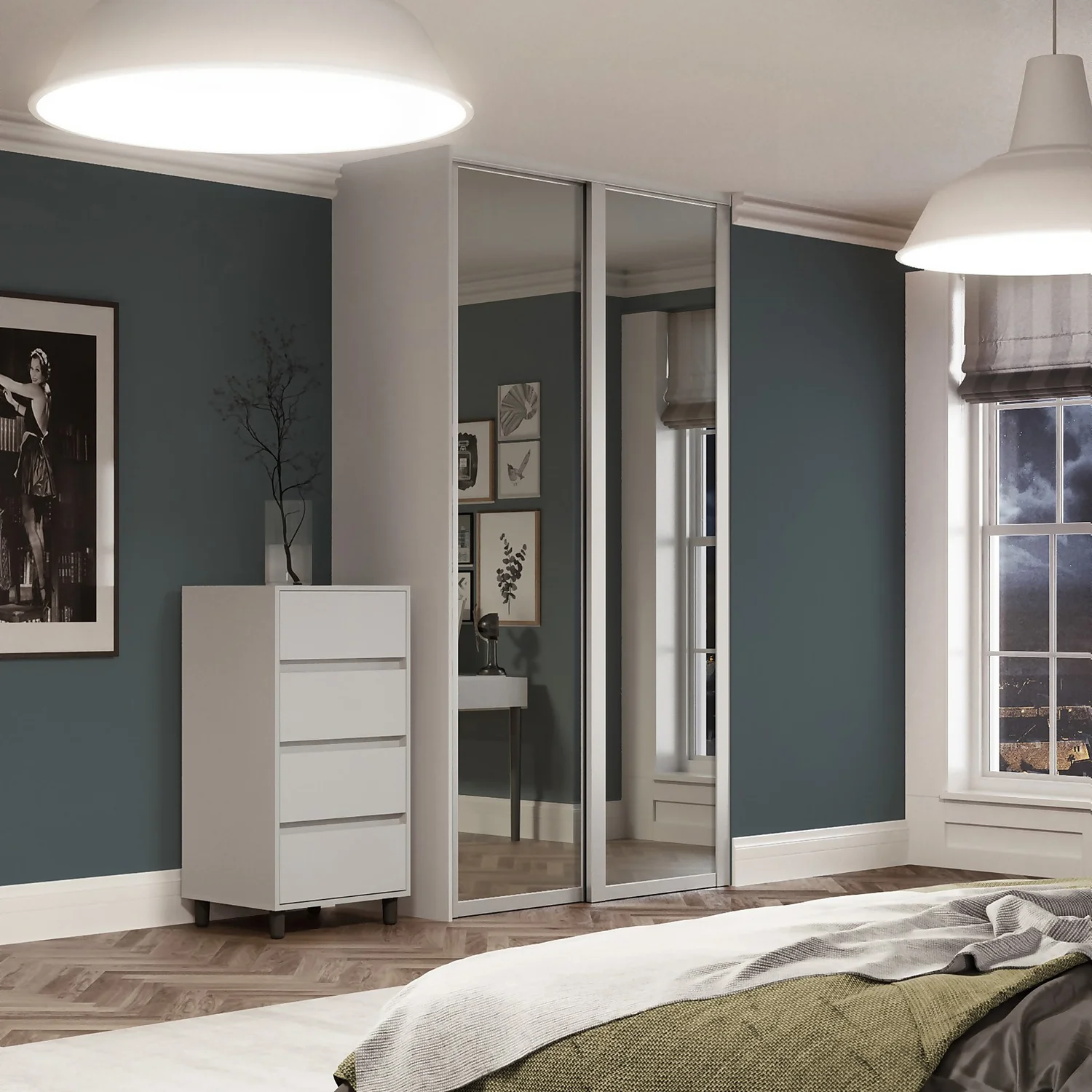 Shaker 2 Door Sliding Wardrobe Kit Mirror with Dove Grey Frame (W)1753 x (H)2260mm Shaker 2 Door Sliding Wardrobe Kit Mirror With Dove Grey Frame (W)1753 X (H)2260mm -Famous Furniture Store 14817116 3725059986535116