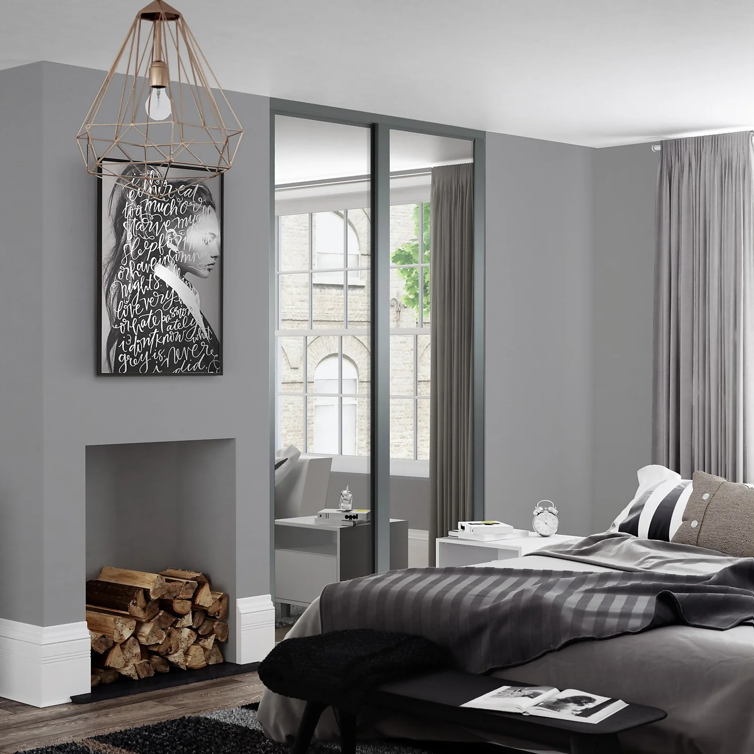 Shaker 2 Door Sliding Wardrobe Kit Mirror with Graphite Frame (W)1449 x (H)2260mm Shaker 2 Door Sliding Wardrobe Kit Mirror With Graphite Frame (W)1449 X (H)2260mm -Famous Furniture Store 14817117 1835059988177844