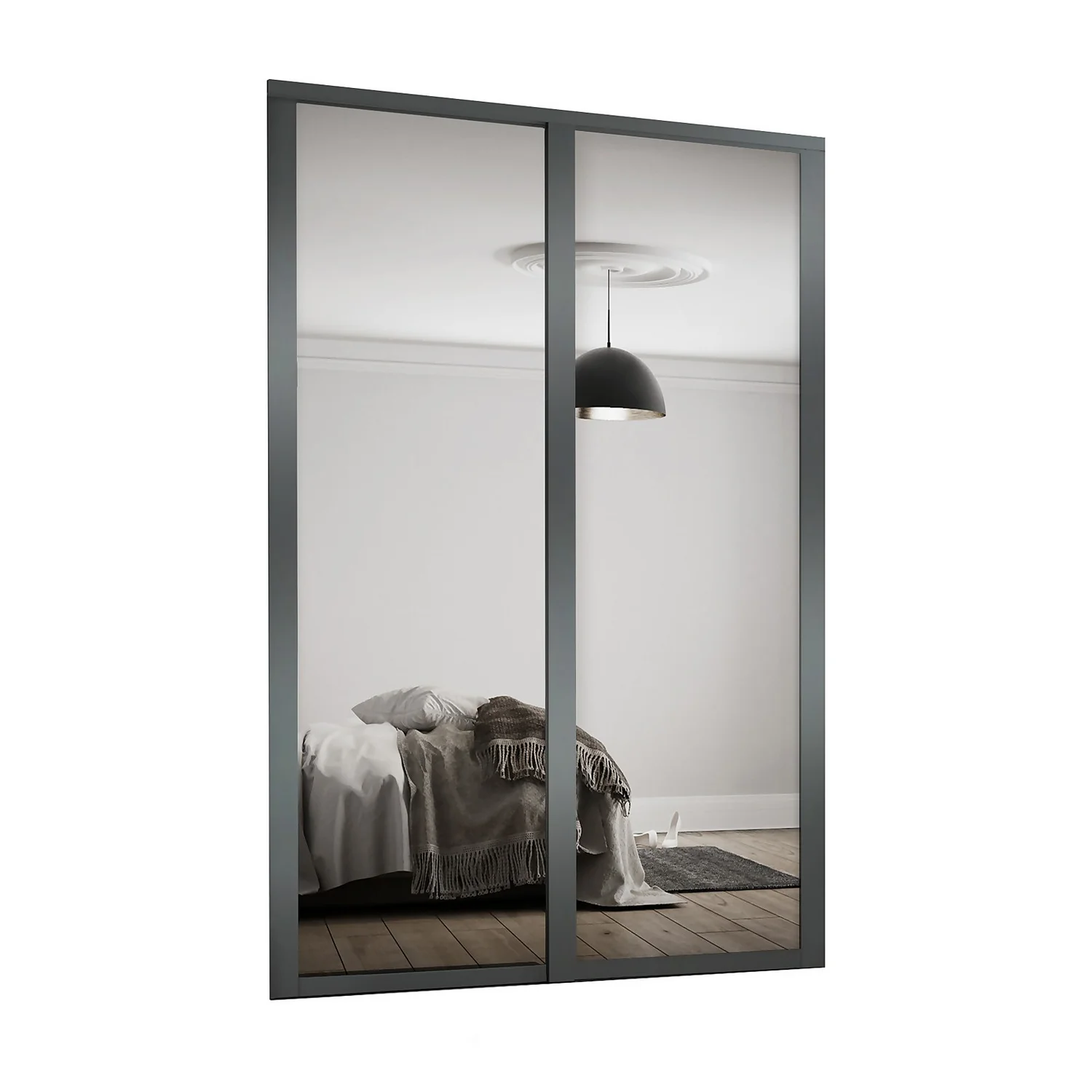 Shaker 2 Door Sliding Wardrobe Kit Mirror with Graphite Frame (W)1449 x (H)2260mm Shaker 2 Door Sliding Wardrobe Kit Mirror With Graphite Frame (W)1449 X (H)2260mm -Famous Furniture Store 14817117 8665059988154711