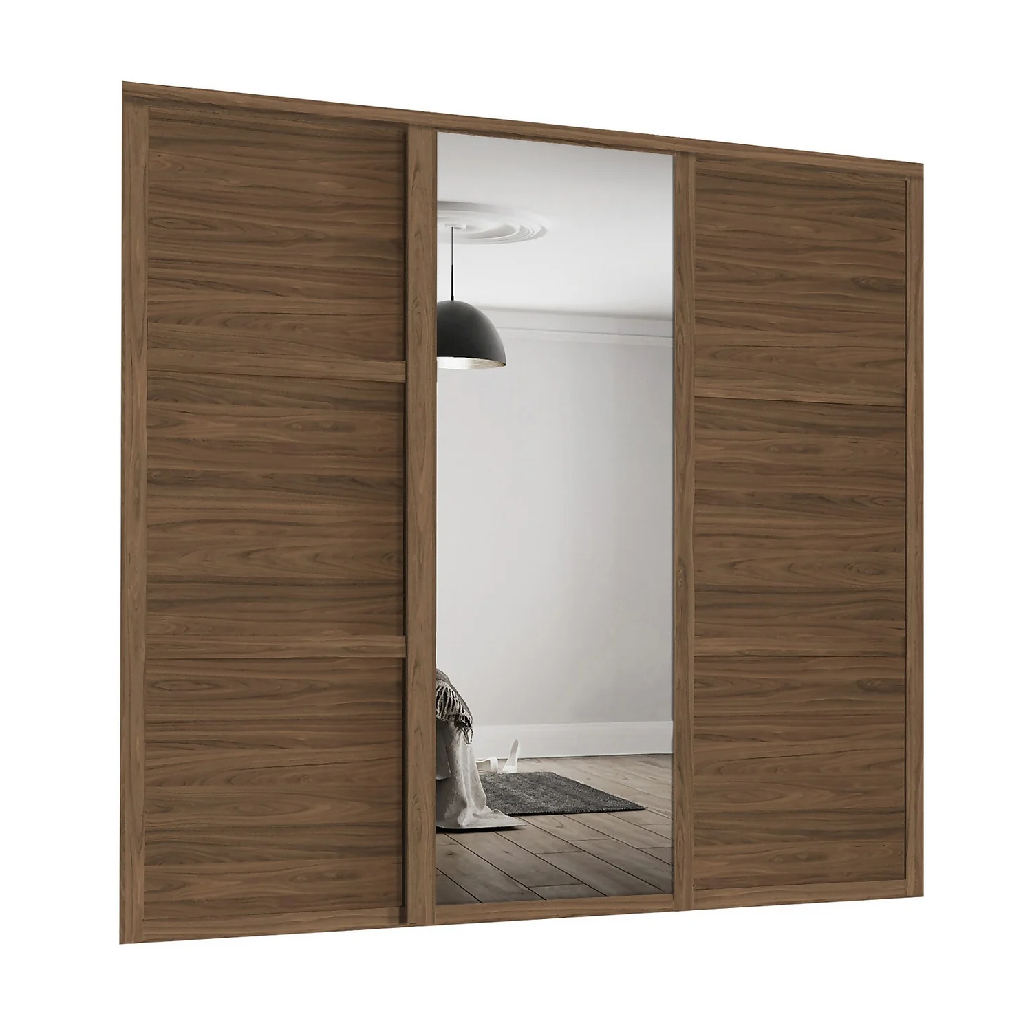 Shaker 3 Door Sliding Wardrobe Kit Walnut Panel / Mirror with Walnut Frame (W)2592 x (H)2260mm Shaker 3 Door Sliding Wardrobe Kit Walnut Panel / Mirror With Walnut Frame (W)2592 X (H)2260mm -Famous Furniture Store 14817122 7275059978382004