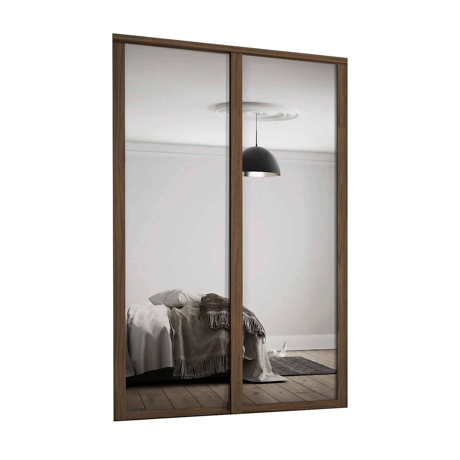 Shaker 2 Door Sliding Wardrobe Kit Mirror with Walnut Frame (W)1753 x (H)2260mm Shaker 2 Door Sliding Wardrobe Kit Mirror With Walnut Frame (W)1753 X (H)2260mm -Famous Furniture Store 14817123 1275059996568394
