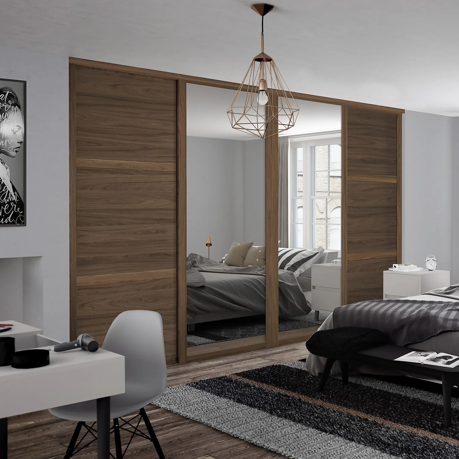 Shaker 4 Door Sliding Wardrobe Kit Walnut Panel / Mirror with Walnut Frame (W)2290 x (H)2260mm Shaker 4 Door Sliding Wardrobe Kit Walnut Panel / Mirror With Walnut Frame (W)2290 X (H)2260mm -Famous Furniture Store 14817129 6555059986531504