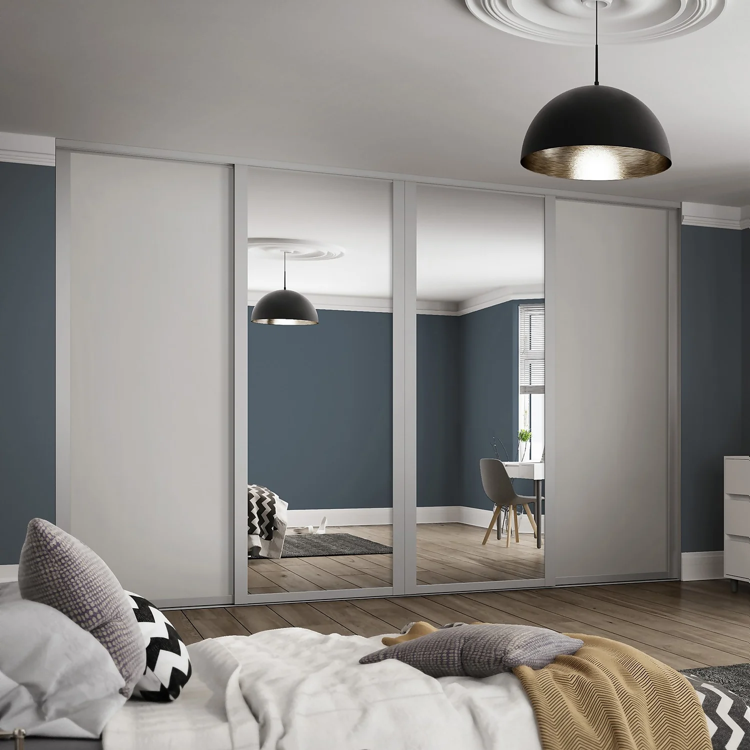 Shaker 4 Door Sliding Wardrobe Kit Dove Grey Panel / Mirror with Dove Grey Frame (W)2898 x (H)2260mm Shaker 4 Door Sliding Wardrobe Kit Dove Grey Panel / Mirror With Dove Grey Frame (W)2898 X (H)2260mm -Famous Furniture Store 14817131 1085059985756694