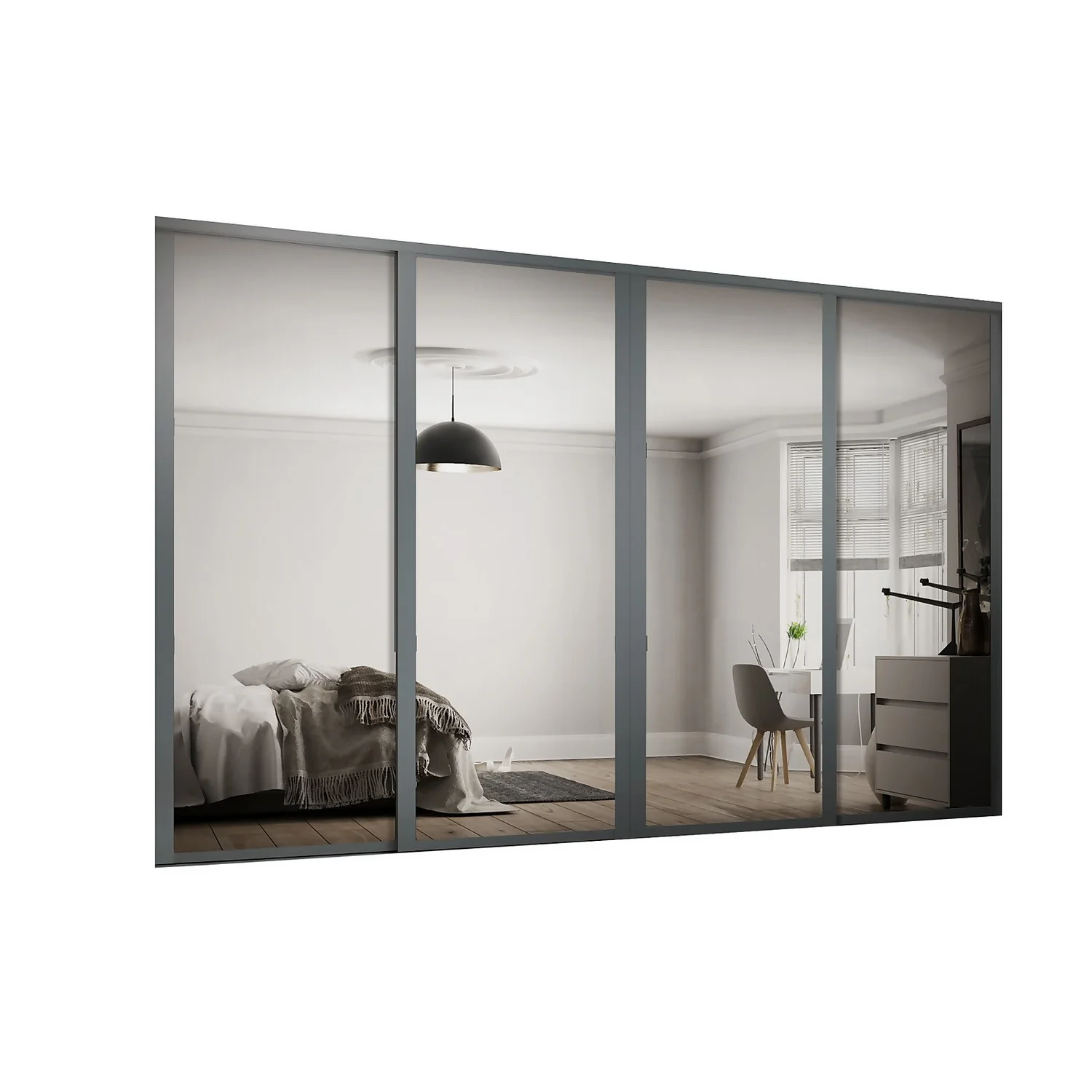 Shaker 4 Door Sliding Wardrobe Kit Mirror with Graphite Frame (W)2290 x (H)2260mm Shaker 4 Door Sliding Wardrobe Kit Mirror With Graphite Frame (W)2290 X (H)2260mm -Famous Furniture Store 14817138 6385059988300448